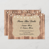 Burlap Woodのカードを素朴保存結婚する セーブザデート (正面/裏面)