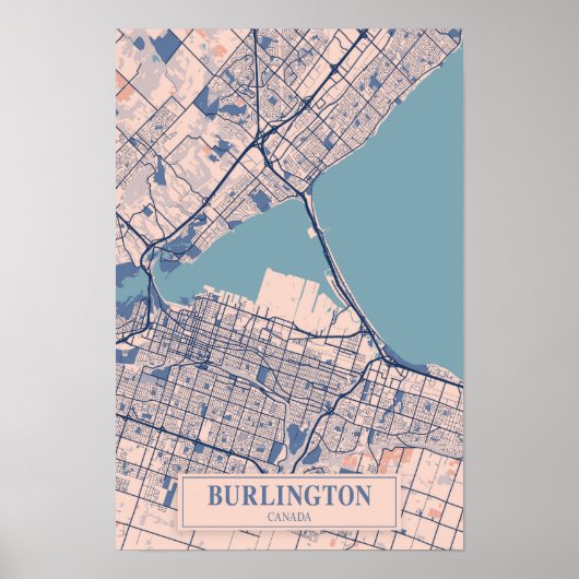 Burlington Canada Breezy City Map Travel ポスター (正面)