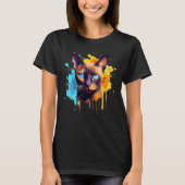 Burmese Cat Face Colorful Splash Art Tシャツ (正面)
