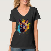 Burmese Cat Face Colorful Splash Art Tシャツ (正面)
