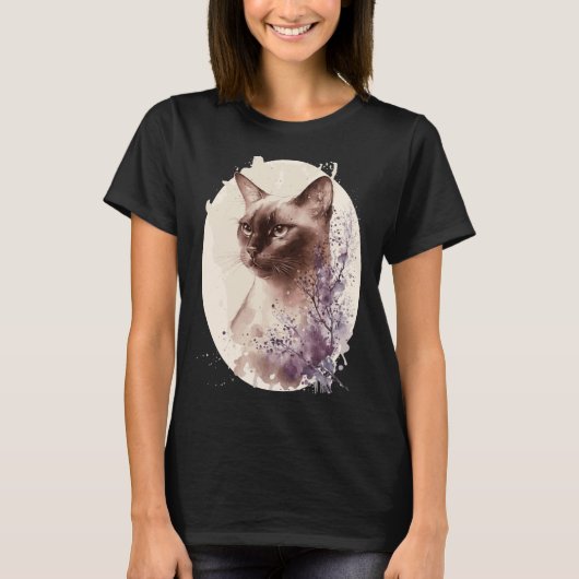 Burmese Cat Japanese Cherry Blossom Sakura Tシャツ (正面)