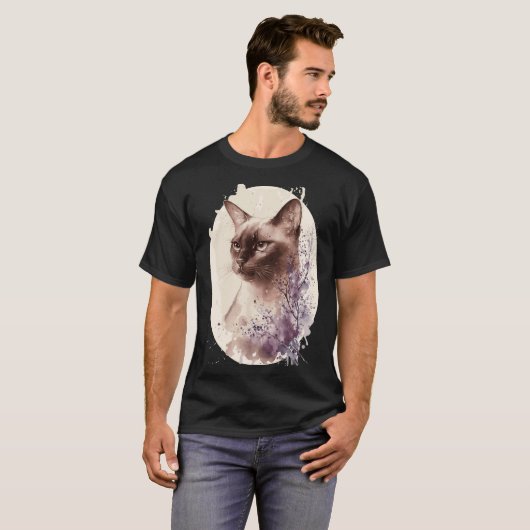 Burmese Cat Japanese Cherry Blossom Sakura Tシャツ (正面フル)