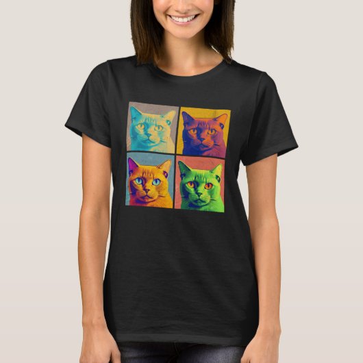 Burmese Cat Pop Illustration Colorful Animal Men Tシャツ (正面)
