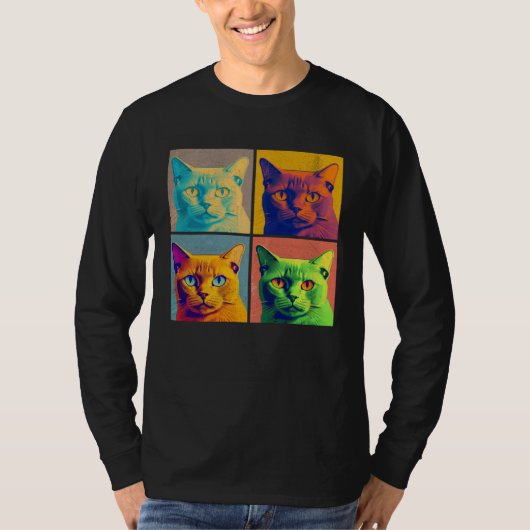 Burmese Cat Pop Illustration Colorful Animal Men Tシャツ (正面)