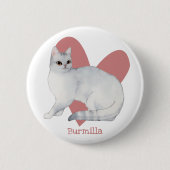 Burmilla Cat水彩子猫ピンクハートボタン 缶バッジ (正面)