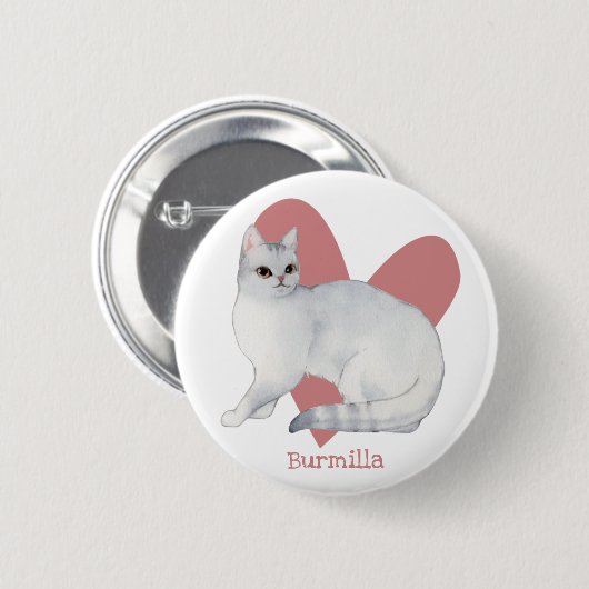 Burmilla Cat水彩子猫ピンクハートボタン 缶バッジ (正面&裏面)
