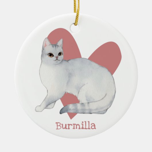 Burmilla Cat水彩子猫ピンクハート セラミックオーナメント (正面)