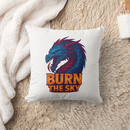 Burn the Sky – Epic Dragon Fire Fantasy クッション (ブランケット)