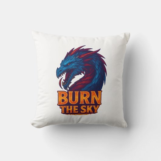 Burn the Sky – Epic Dragon Fire Fantasy クッション (正面)