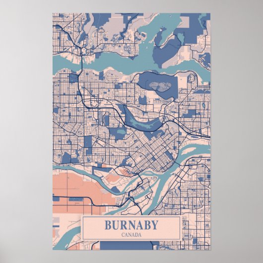 Burnaby Canada Breezy City Map Travel ポスター (正面)
