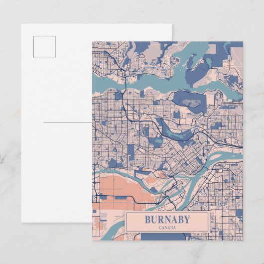 Burnaby Canada Breezy City Map Travel ポストカード (正面/裏面)