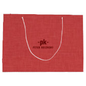 Burned red linen texture simple tan typography ラージペーパーバッグ (裏面)