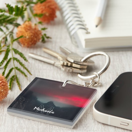 Burning clouds, fog and mountains monogram キーホルダー (正面右)