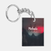 Burning clouds, fog and mountains monogram in sky キーホルダー (正面左)