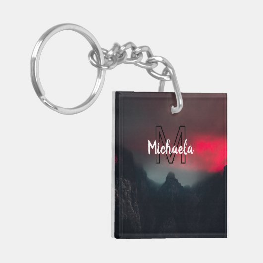 Burning clouds, fog and mountains monogram in sky キーホルダー (正面左)