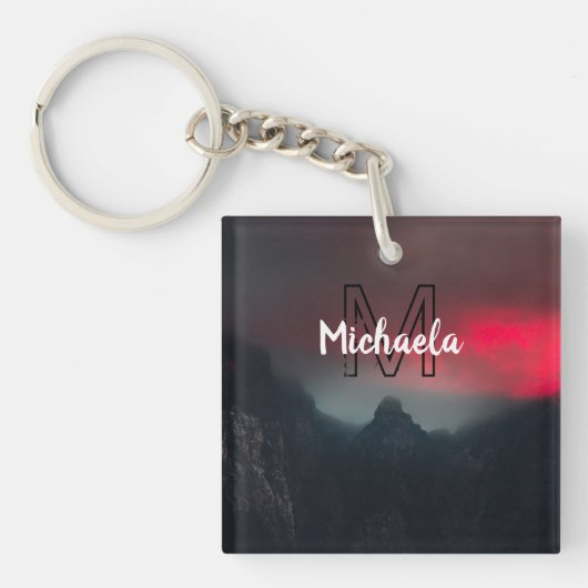 Burning clouds, fog and mountains monogram in sky キーホルダー (正面)