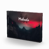 Burning clouds, fog and mountains monogram in sky フォトブロック (右)