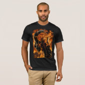 Burning Cyborg Head Fiery Phoenix Graphic Tシャツ (正面フル)