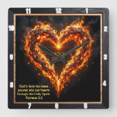 Burning Heart Holy Spirit Divine Romans 5:5 スクエア壁時計 (正面)