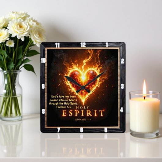 Burning Heart Holy Spirit Romans 5:5 Love スクエア壁時計