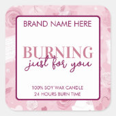 Burning Just For You Valentine's Day Candle Label スクエアシール (正面)