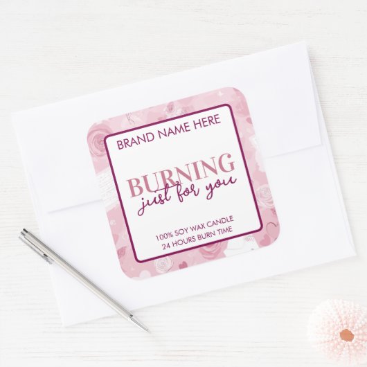 Burning Just For You Valentine's Day Candle Label スクエアシール (封筒)