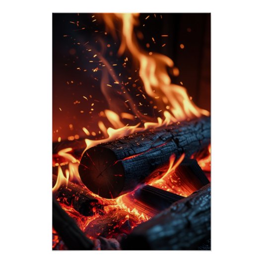 Burning Logs – Glowing Fire and Sparks Poster ポスター (正面)