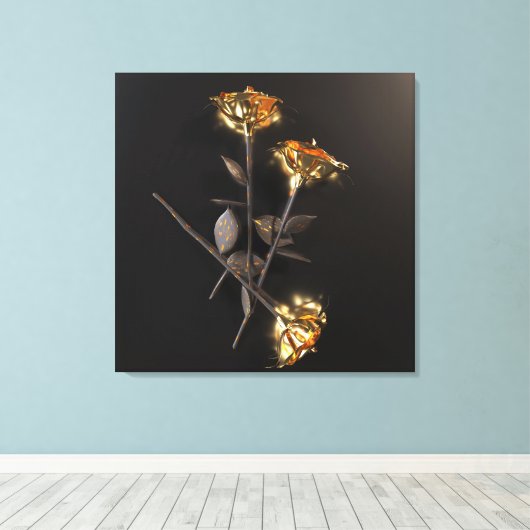 Burning Roses – Golden Elegance キャンバスプリント (インサイチュ (ウッドフロア))