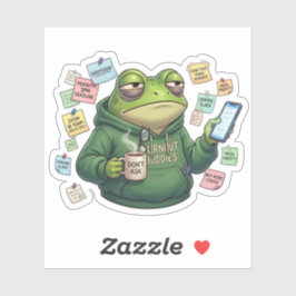 Burnout Frog Overwhelmed Work From Home Sticker シール