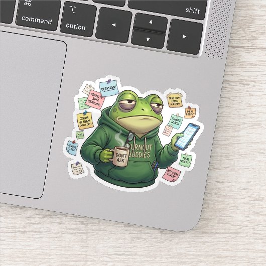 Burnout Frog Overwhelmed Work From Home Sticker シール (詳細)