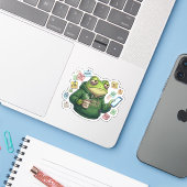 Burnout Frog Overwhelmed Work From Home Sticker シール (ノートパソコンとiPhone)