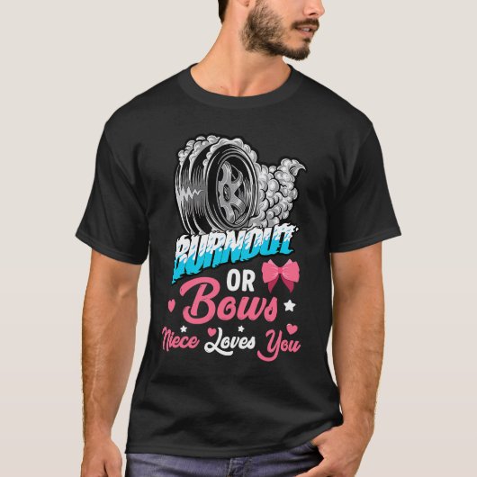 Burnout or Bows Gender Reveal Baby Announcement Pa Tシャツ (正面)