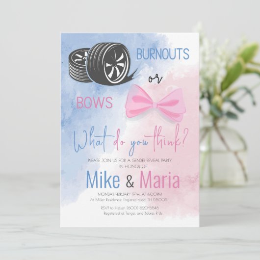 BurnoutsまたはBowsジェンダーがパーティの招待状を明らかにする 招待状 (スタンド正面)