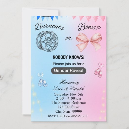 BurnoutsまたはBowsジェンダーの表示招待状 招待状 (正面)