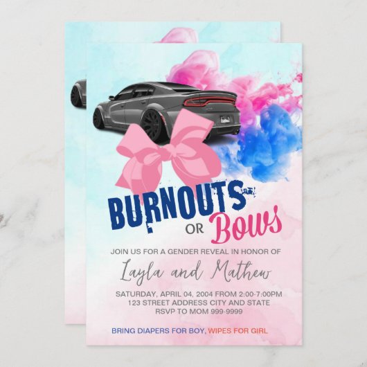 BurnoutsまたはBowsジェンダーの表示招待状 招待状 (正面/裏面)