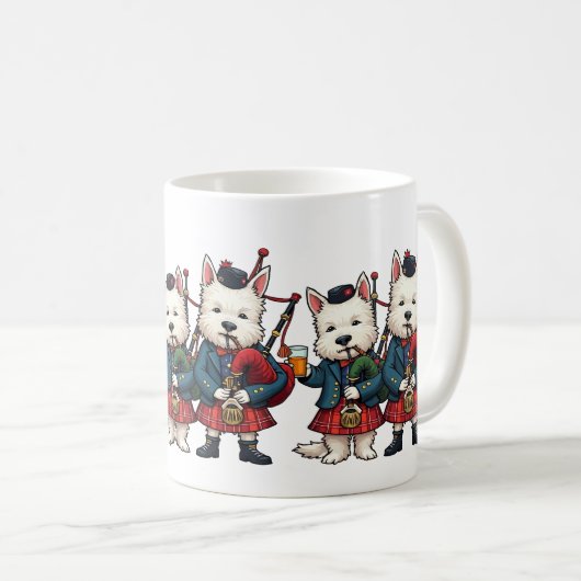 Burns Night West Highland Terrier Bagpipers コーヒーマグカップ (正面右)