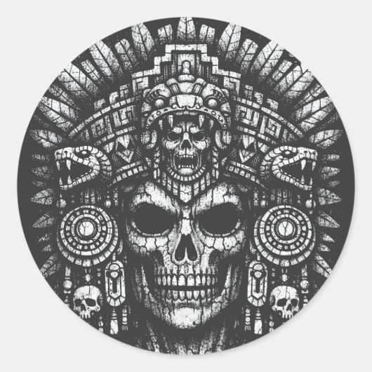 BurnsInHellによるアステカのドクロの冠 ラウンドシール (正面)