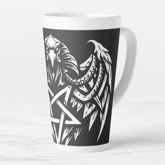 BurnsInhellによるスカルペンタグラムトライバル カフェラテマグ (右アングル)