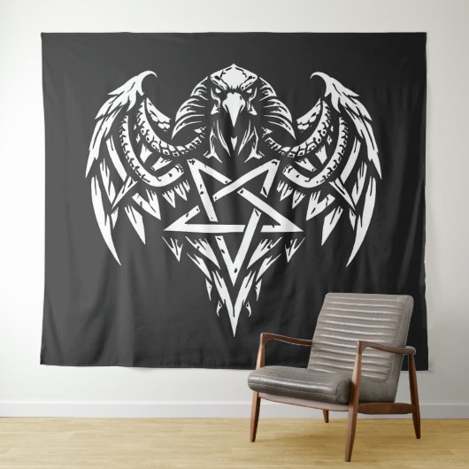 BurnsInhellによるスカルペンタグラムトライバル タペストリー (インサイチュ(横))