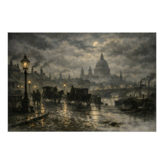 BurnsInHellによるヴィクトリア時代のロンドンの夜景 ポスター