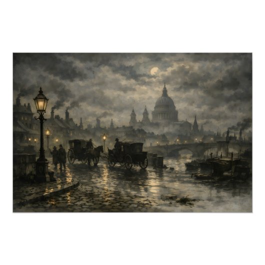 BurnsInHellによるヴィクトリア時代のロンドンの夜景 ポスター (正面)