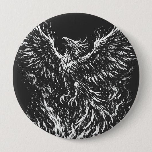 BurnsInHellによる炎から蘇るフェニックス 缶バッジ (正面)
