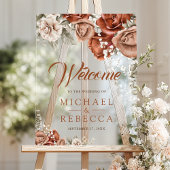 Burnt Boho Terracotta Floral Wedding Welcome アクリルサイン