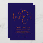 Burnt OrangeとNavy Script私たちはQRコードを行結婚う 招待状 (正面/裏面)