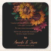 Burnt Orangeフローラ結婚の感謝メッセージ スクエアペーパーコースター (正面)