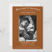 Burnt Orangeミニマル写真誕生のお知らせ 案内状 (正面)