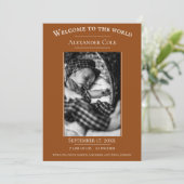 Burnt Orangeミニマル写真誕生のお知らせ 案内状 (スタンド正面)