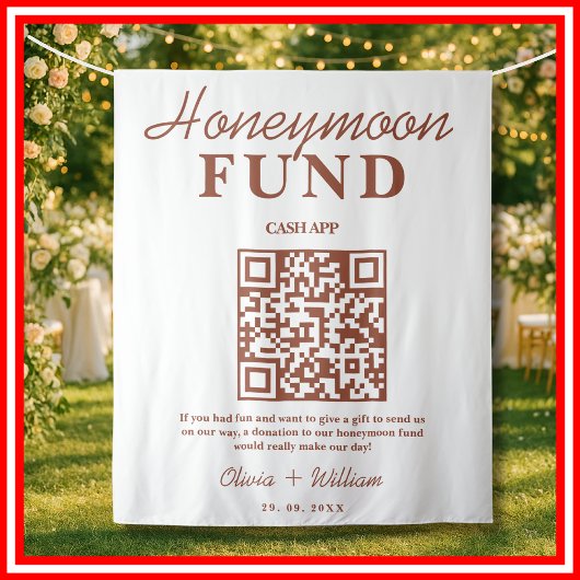 Burnt Orange結婚's Honeymoon Fund QR Backdrop タペストリー