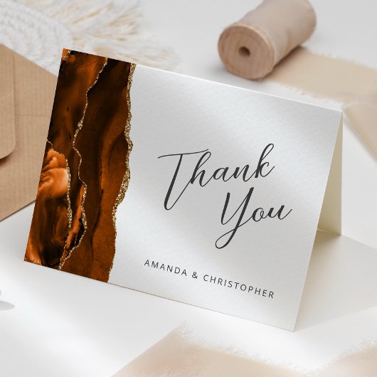 Burnt Orange金ゴールドAgate Script 結婚's Thank You カード