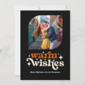 burnt orange & シャンパン レトロクリスマスフォト シーズンカード (正面)